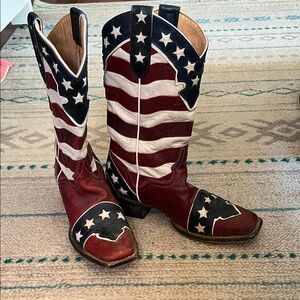 J.B. Dillon Red, White, and Blue Heeled Boots